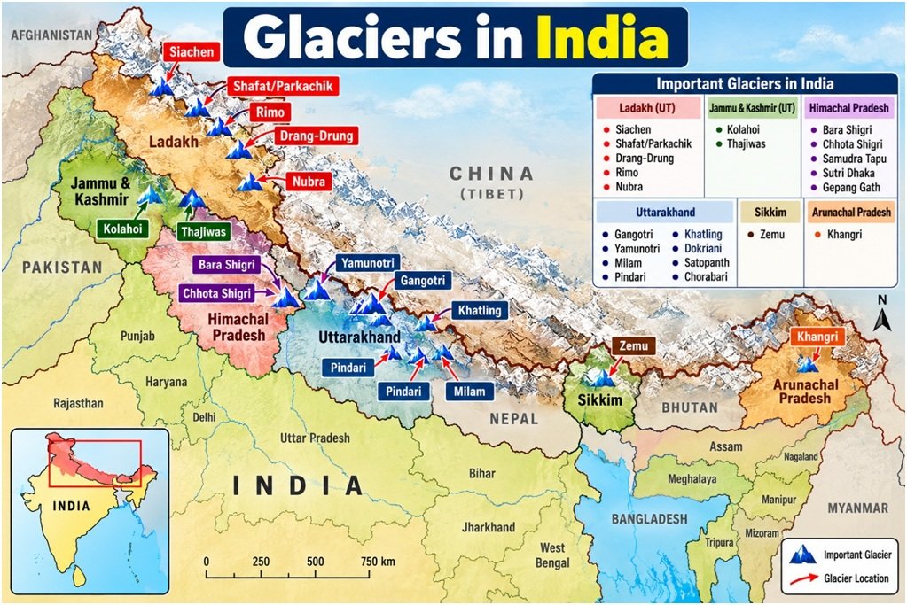 Glaciers in India Map